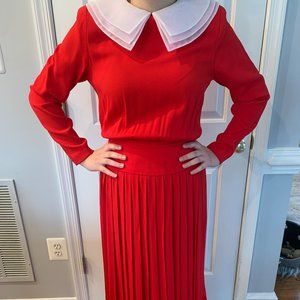 Vintage Back Button Layered Collar Red dress sz 8